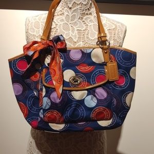 Coach purse dark blue polka dot